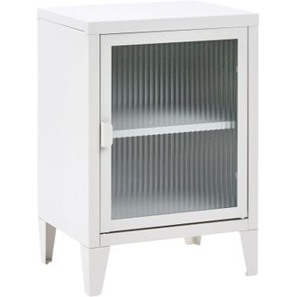 Beliani Storage Unit Light Grey Metal Office Cabinet with 2 Shelves Fluted Glass Front Modern Industrial Home Office ORETI