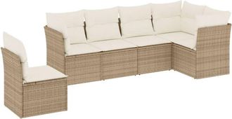 vidaXL Juego De Sof&aacute;s Jard&iacute;n Con Cojines 6 Pzas Rat&aacute;n Sint&eacute;tico Beige Vidaxl