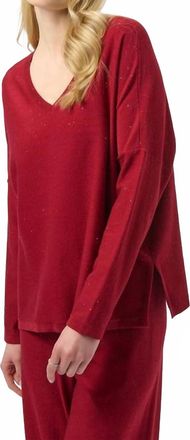 Joseph Ribkoff Sequined Sweater Knit Boxy Top In Deep Cherry