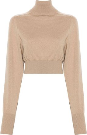 Sportmax roll-neck wool jumper - women - Wool/Polyamide/Wool/Elastane - L - Brown