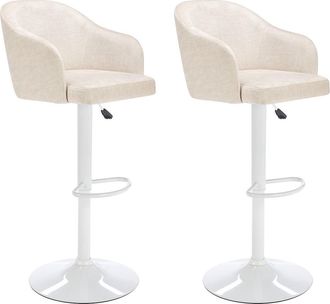 Vente-Unique Sgabello da bar Altezza regolabile in Tessuto e Metallo Panna e Bianco - Lotto di 2 - CARSTEN