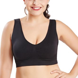 Generic Plus Size Non Wired Bras for Womens Bra Large Seamless Sports Bra No Steel Ring Full Cup Adjustable Bra (Black, XXXXL)