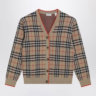 Burberry Beige wool cardigan with Check motif