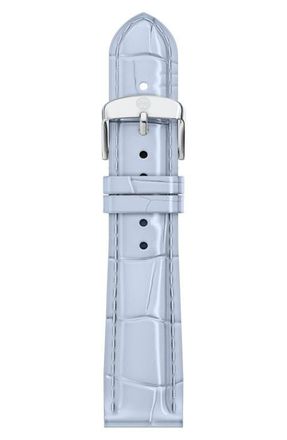 Michele 18mm Croc Embossed Leather Watch Band in Blue at Nordstrom