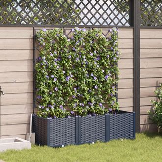 Berkfield Home Garden Planter with Trellis 3 pcs Grey 120x40x143 cm | Size: 120 x 40 x 143 cm