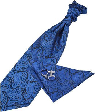 DQT Paisley Floral Wedding Cravat, Pocket Square and Cufflinks Set for Men in Royal Blue