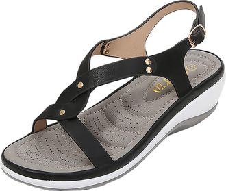 Generic Womens Elegant Heel Beach Sandals with Solid Round Toe Design for Summer Outdoor Occasions and Casual Comfort Walking Footwear (Black, 6)