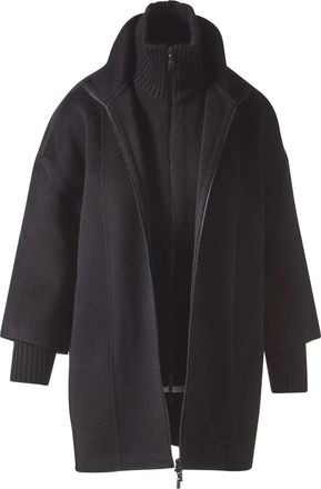 Kinross Cashmere Womens Knit Insert Zip Mock Coat In Black