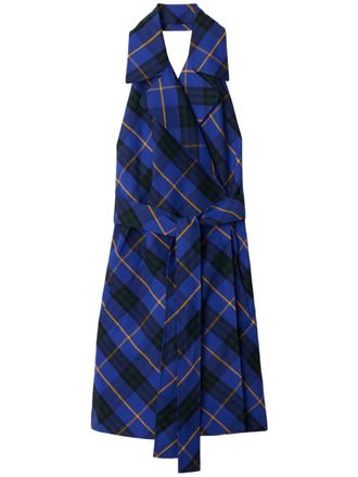 Burberry check linen dress - women - Linen/Flax - 8 - Blue