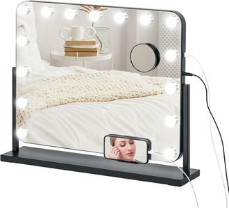 HOMCOM Homcom - Espejo de maquillaje con luz espejo de tocador giratorio 58x46 cm con 14 bombillas led 3 modos de iluminación ajustables interruptor táctil