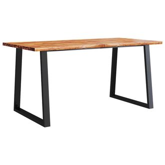 Berkfield Home Dining Table with Live Edge 160x80x75 cm Solid Wood Acacia in Brown | Size: 160 x 80 x 75 cm