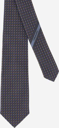 Ferragamo Navy Blue/Brown Geometrical Pattern Tie