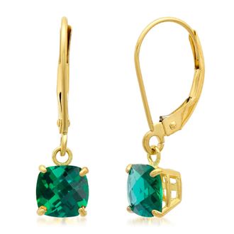 MAX + STONE Solid 10K Yellow Gold Cushion Cut Dangle Gemstone Leverback Earrings