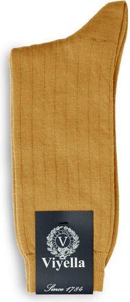 Viyella Mens Wool Short Ribbed Sock, Mustard, 6-11