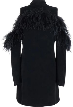 P.A.R.O.S.H. Feathers Jurk - Dames - Korte kleedjes - Zwart - S - Polyester - Kleedjes