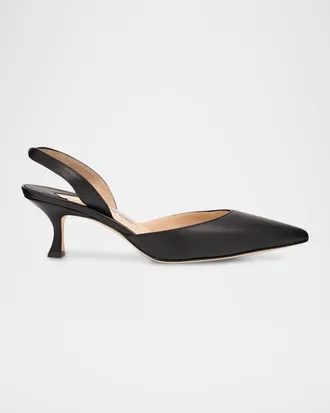 Manolo Blahnik Carolyne Leather Low-Heel Slingback Pump