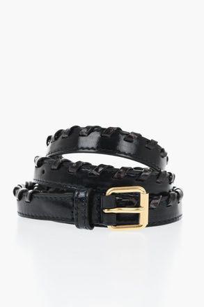 Dries Van Noten Cintura Slim in Vernice con Dettaglio Intrecciato 20mm Dries Van Noten