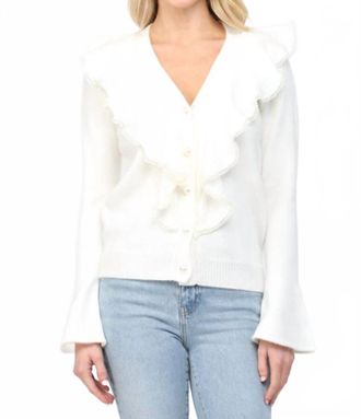 Fate Cascading Pearl Ruffle Cardigan In White