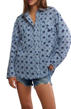 Free People Hidden Flower Button-Up Shirt in Navy Combo at Nordstrom, Size X-Large