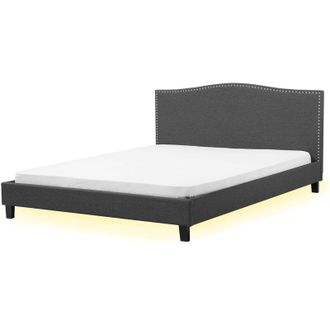 Beliani Beliani - Cama Tapizada En Poli&eacute;ster Gris 180 X 200 Cm Dise&ntilde;o Tradicional Con Cabecero Glamour Con Led Blanca Montpellier