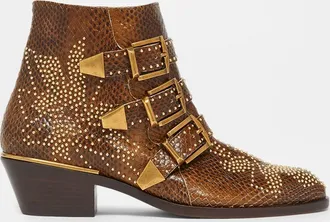 Chlo&eacute; Susanna Studded Python-Effect Leather Ankle Boots