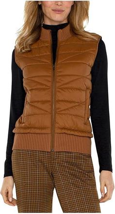 Liverpool L.A. Petite Sleeveless Quilted Front Full Zip Sweater Vest Womens Jacket Tumeric : PXL, Cotton/Modal/Nylon