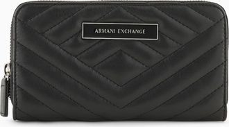 A|X Armani Exchange Women Margareth, Metal Logo, Zipped Travel Wallet, Black, Standard Size