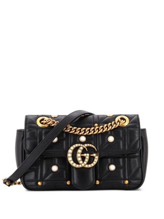 Gucci Pearly GG Marmont Flap Bag Embellished Matelasse Leather Mini shoulder bag - Nero