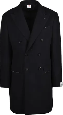 LUIGI BORRELLI NAPOLI Black Virgin Wool Double-Breasted Coat