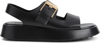 Tod's Leren Platte Sandalen - Dames - Sandalen - Zwart - 40 EU - Leer - Schoenen