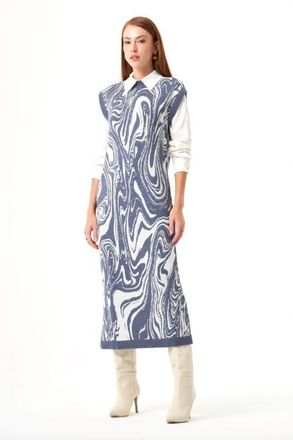Mizalle Special Patterned Knitwear Dress in Indigo at Nordstrom, Size Medium