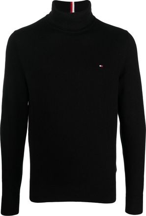 Tommy Hilfiger logo-embroidered roll-neck top - men - Cashmere/Cotton - L - Black