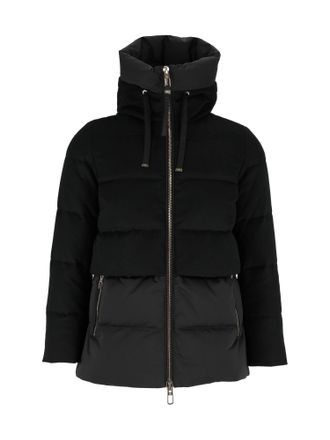 Duno Padded Quilted Down Coat With High Collar And Dual Fabric Textures