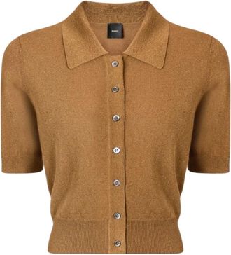 Pinko Cardigans, female, Brown, Size: XS Cropped lurex knit cardigan with removable top