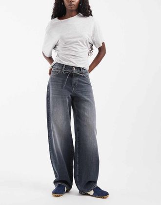 Only Gianna - Jeans dritti allacciati in vita blu grigio