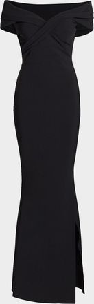 La Petite Robe Di Chiara Boni Portrait Neckline Stretch-Jersey Trumpet Gown
