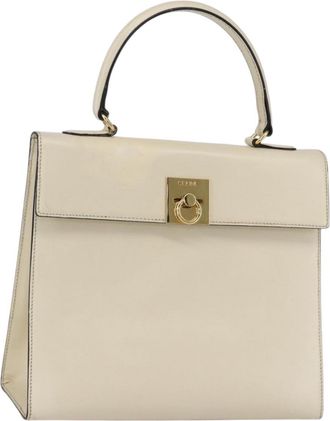 Celine Vintage Logo Top Handle Bag Leather White Leather Handbag (Pre-Owned)