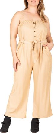 Standards & Practices Tie Waist Sleeveless Wide Leg Jumpsuit in Khaki at Nordstrom, Size 3X