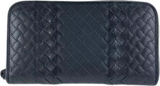 Bottega Veneta Pre-owned Intrecciato Leren Lange Portemonnee - Heren - Vintage Accessoires - Blauw - ONE Size - Leer - Vintage