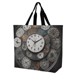 Generic Clock Art Handbag Large Capacity Tote Bag Foldable Shoulder Bags For Daily Use College Ladies