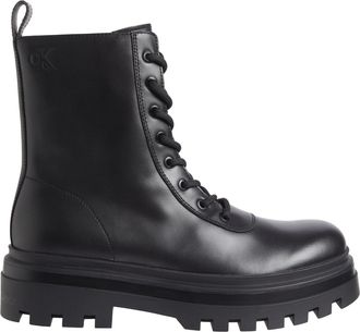 Calvin Klein Black Lugged Sole Leather Ankle Boots