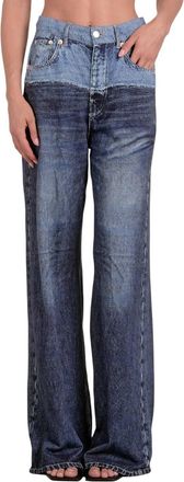 Elan Jade Sweatpant Jean In Denim Two-Tone