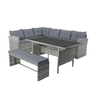 Concept Usine Mueble de jard&iacute;n de 8 plazas con sof&aacute; esquinero de resina tejida gris