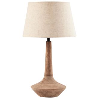 Beliani Beliani - L&aacute;mpara De Mesa Moderna Pantalla De Lino De Algod&oacute;n 54 Cm Una Luz Base De Madera De Mango Marr&oacute;n Oscuro Godawari