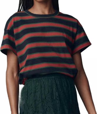The Great. The Boxy Crewneck Short Sleeve Shirt In Navy Bridle Stripe