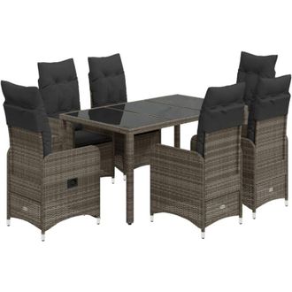 vidaXL Vidaxl - Mesita Y Sillas Jard&iacute;n 5 Pzas Y Cojines Rat&aacute;n Sint&eacute;tico Gris