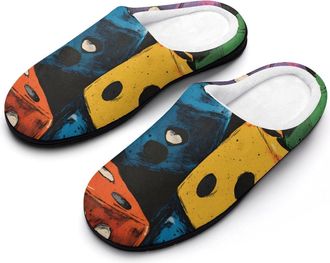 Generic Vintage Dice 80s Slippers Men Winter Warm Cotton Anti-Slip Indoor Slip-Ons House Shoes