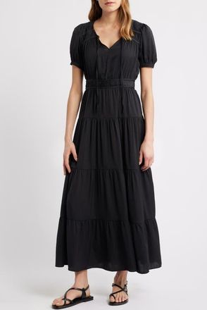 Lucky Brand Crinkle Satin Maxi Dress in 001 Black at Nordstrom, Size X-Small