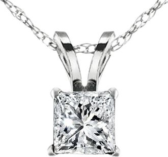 Pompeii3 2 1/2Ct Princess Cut Diamond Certified Solitaire Necklace Lab Grown 14k White Gold