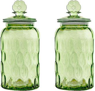 10 Strawberry Street Set Of 2 Textured Glass Flower Canisters, Dimpled Round